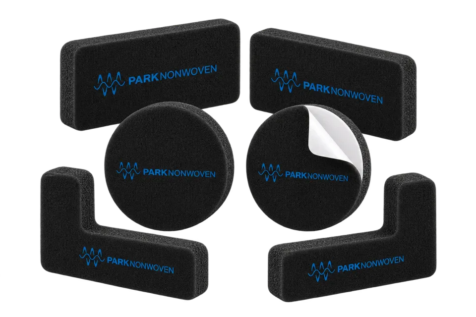 Illustrative adhesive foam support pads product render with PARK Nonwoven branding