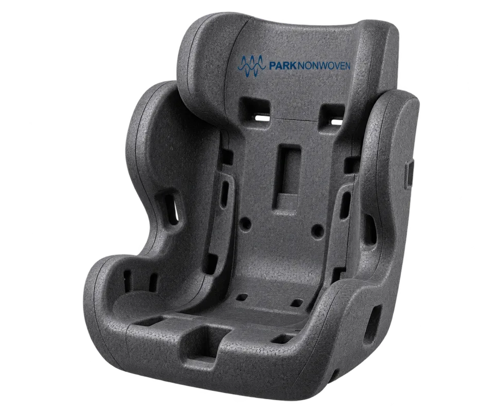 Illustrative child-seat foam cores product render with PARK Nonwoven branding