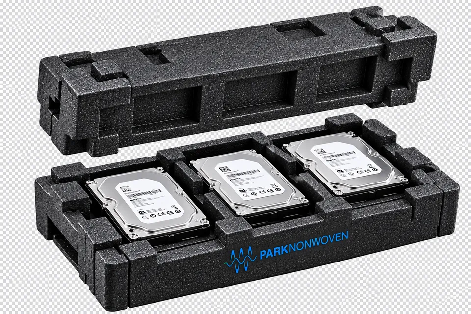 Illustrative hard disks packaging product render with PARK Nonwoven branding