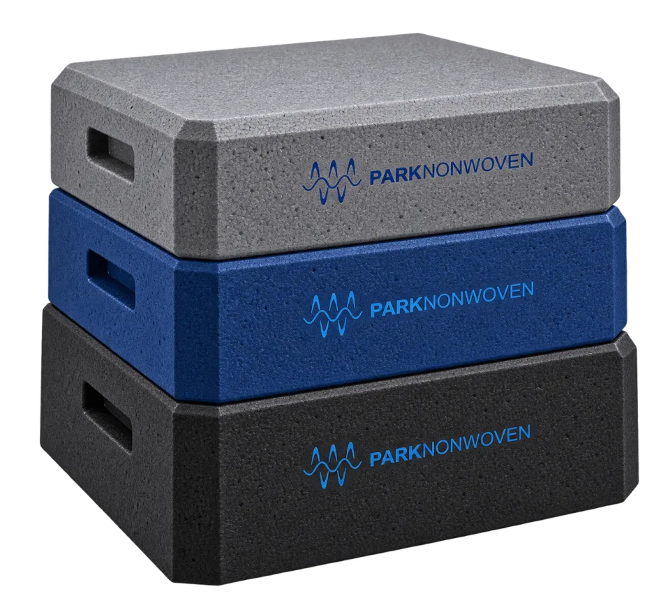 Illustrative foam exercise jump boxes product render with PARK Nonwoven branding