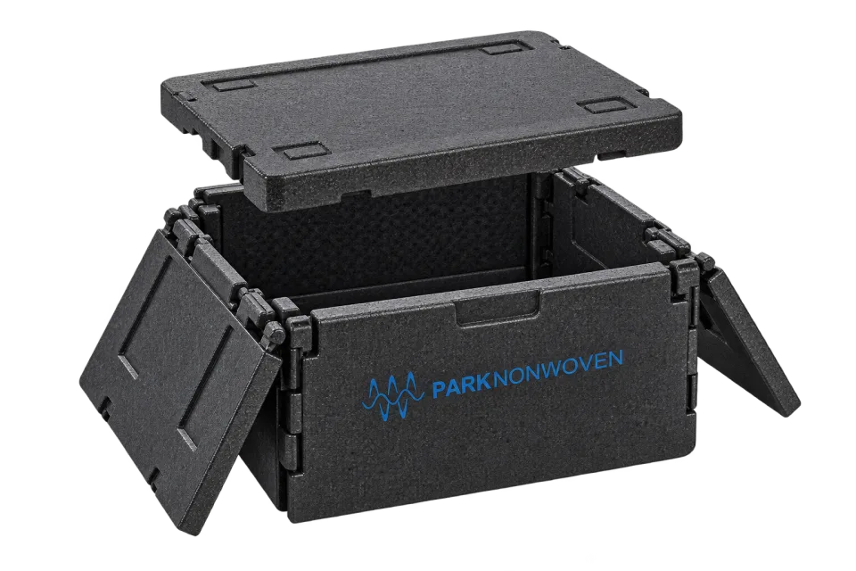 Illustrative foldable insulated boxes product render with PARK Nonwoven branding