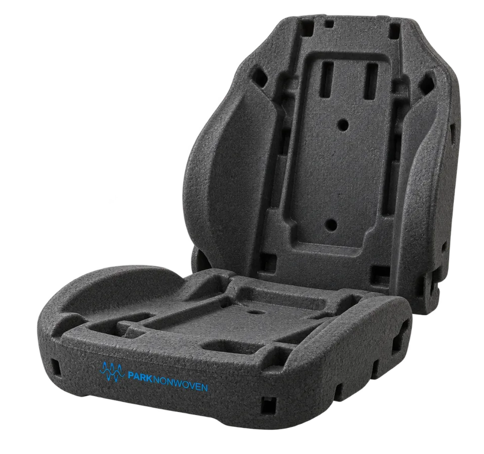 Illustrative vehicle seat foam components product render with PARK Nonwoven branding