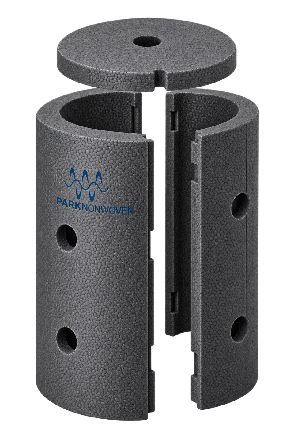 Illustrative water-heater insulation forms product render with PARK Nonwoven branding